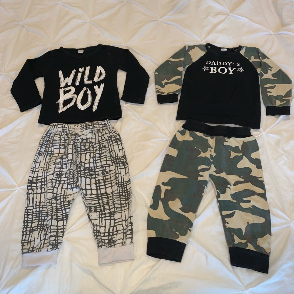 2 FOR $15 2 Toddler Boys Graphic Letter T-Shirt Matching Pant Outfit Sets